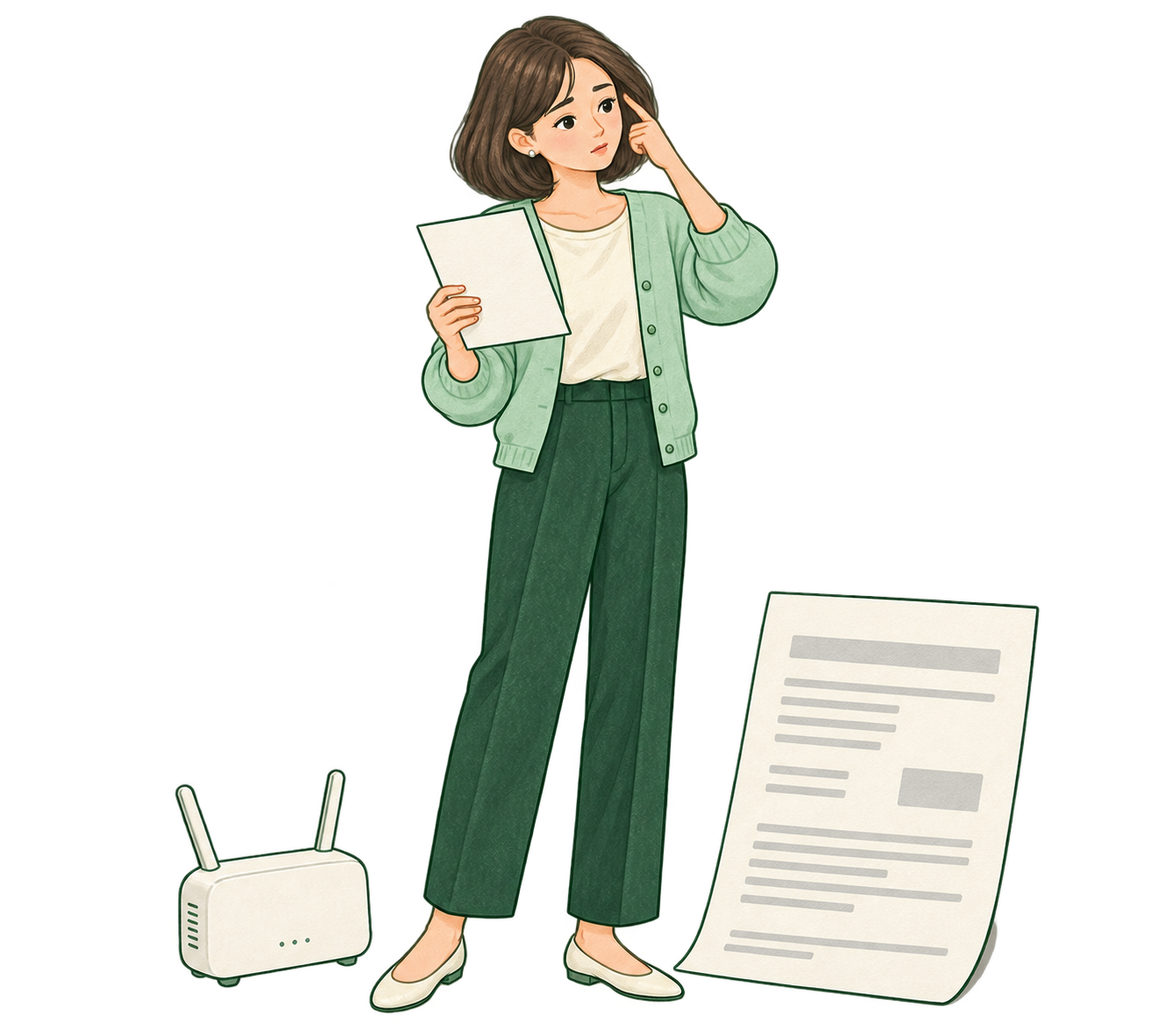 請求書を前に、通信費が高いと困っている人のイメージ