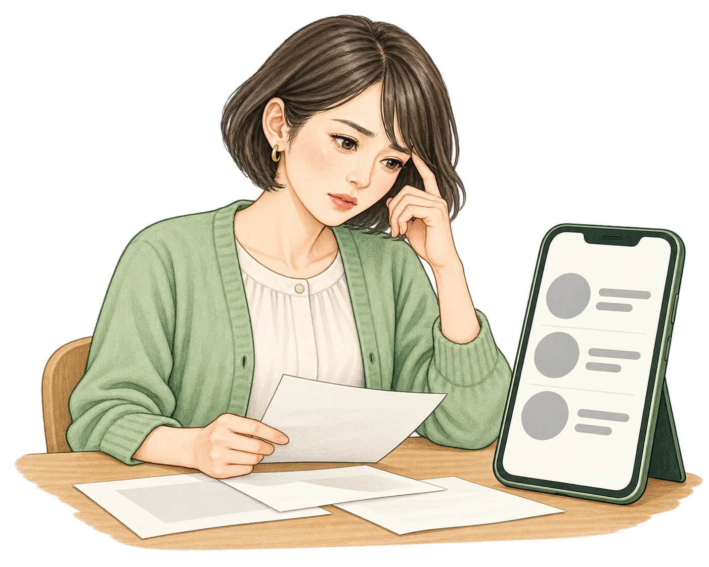 解約の条件が分からず、スマホ代を前に困っている人のイメージ