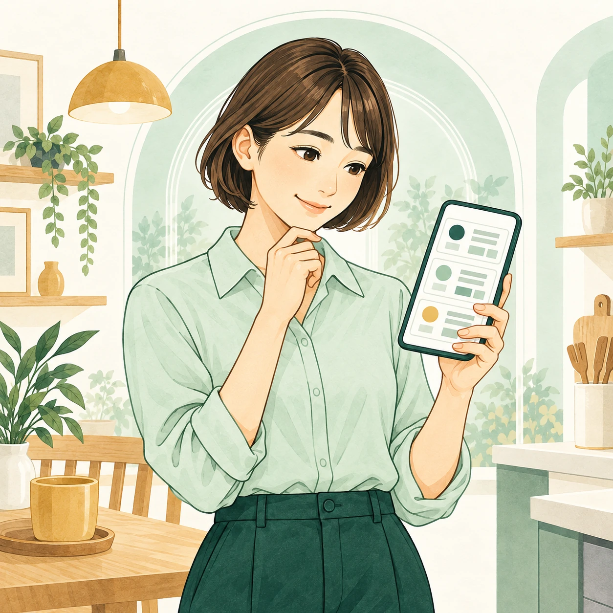 スマホの画面で料金プランの提案を見ている人のイメージ